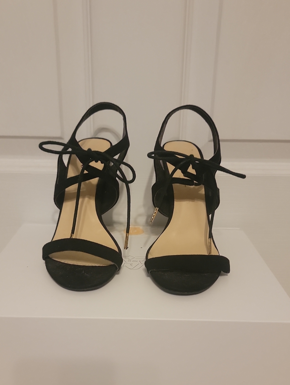 Wild Diva Black Lace-Up Strappy Heels